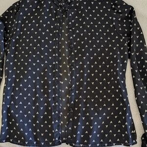 Black Button-Up Shirt with White Pattern